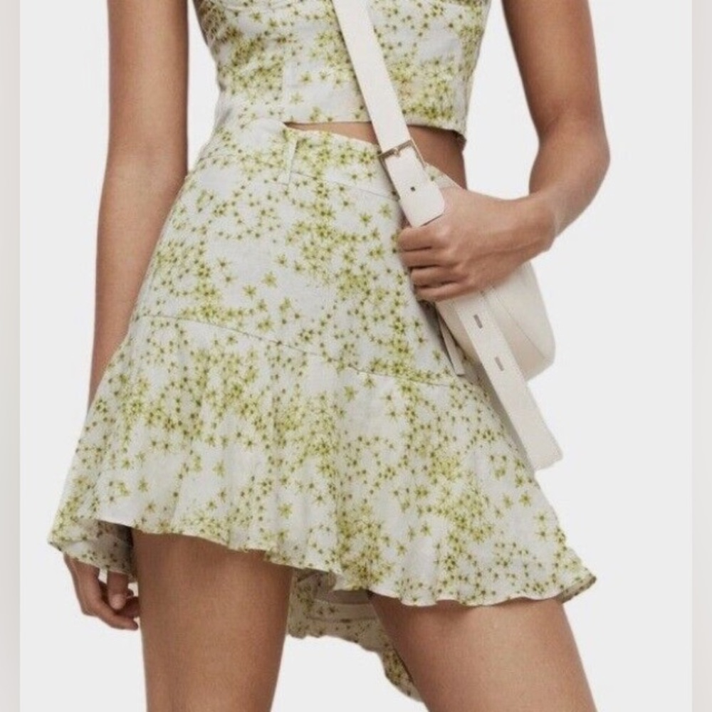 ALLSAINTS Frida Amanzi White Green Floral Linen Mini Skort Women's 2